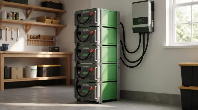 Photo APRÈS — batterie LiFePO4 12 kWh installée au garage