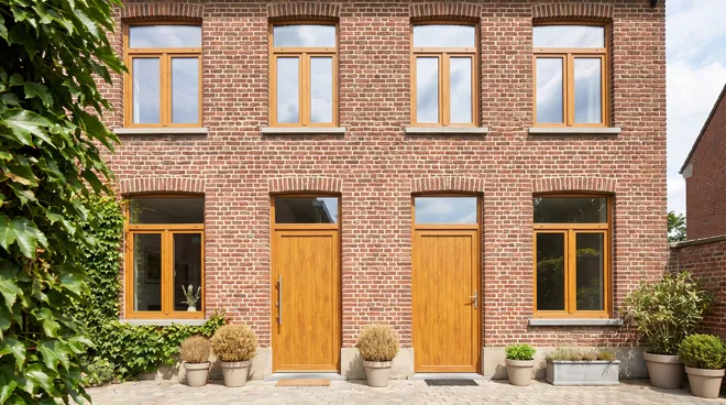 Photo APRÈS — châssis PVC chêne doré, façade rénovée
