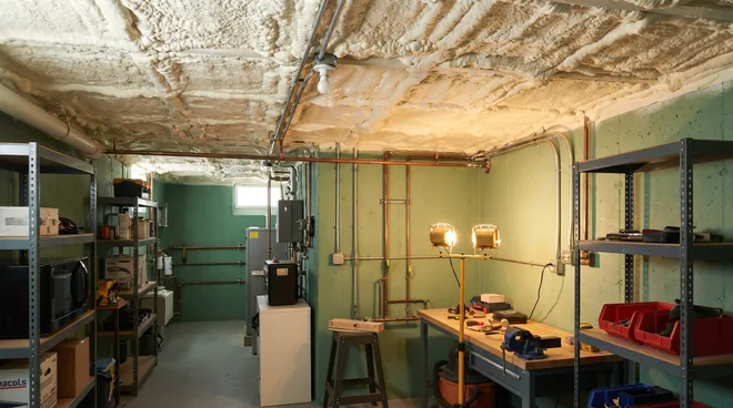 Photo APRÈS — PUR projeté au plafond de cave