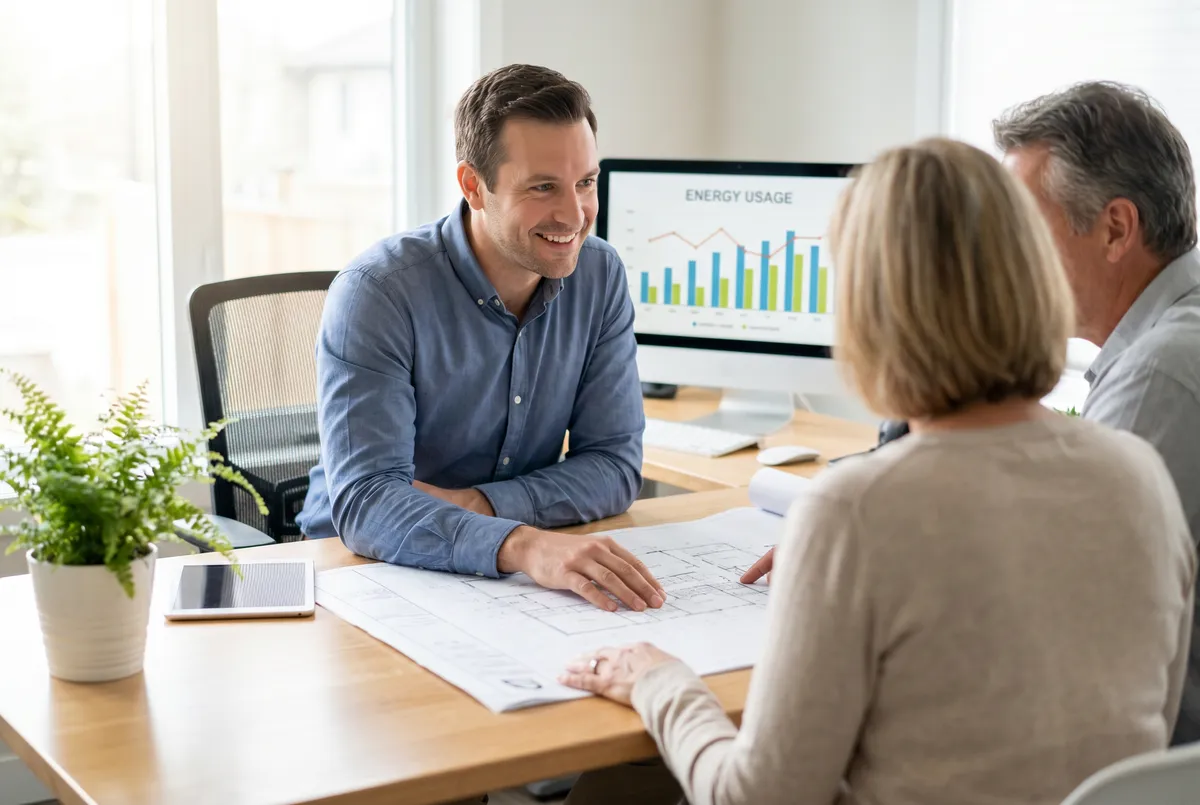 Conseiller wendows présentant un projet de rénovation à des clients