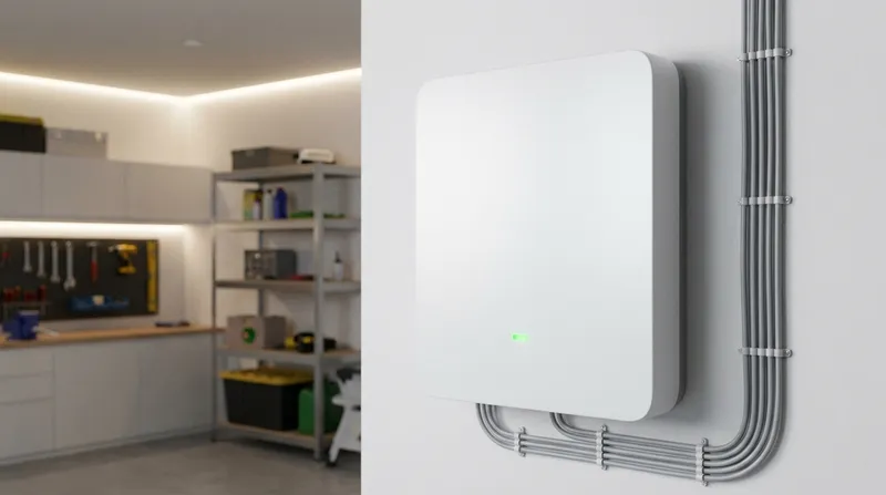 Batterie de stockage domestique installée dans un garage