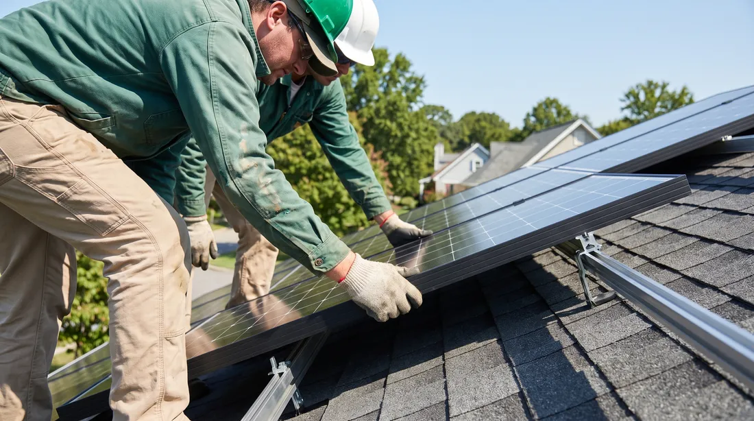 technicien wendows inspectant une installation photovoltaïque en toiture